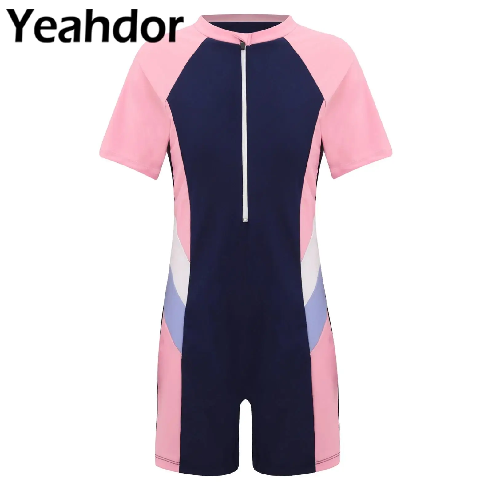 

Kids Girls Swim Leotard Short Sleeve Padded Swimsuit Jumpsuit Surfing Bathing Suit Sport Swimwear Pool Beach Surfing Rash Guard