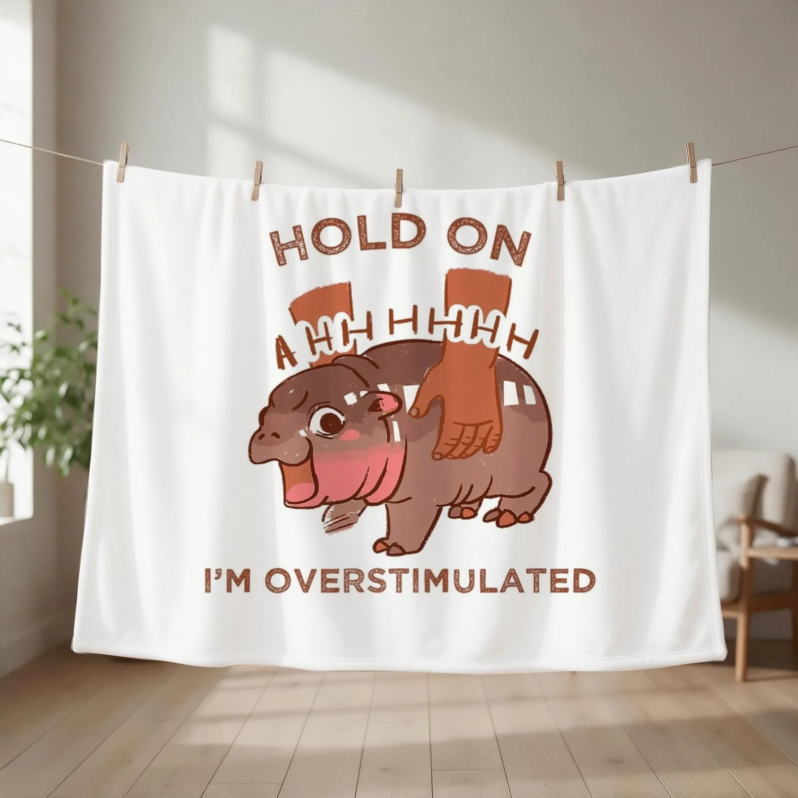 Hold On I'm Overstimulated Cute Moo Deng Throw Blanket Nap Decorative Throw bed plaid Soft Beds Blankets