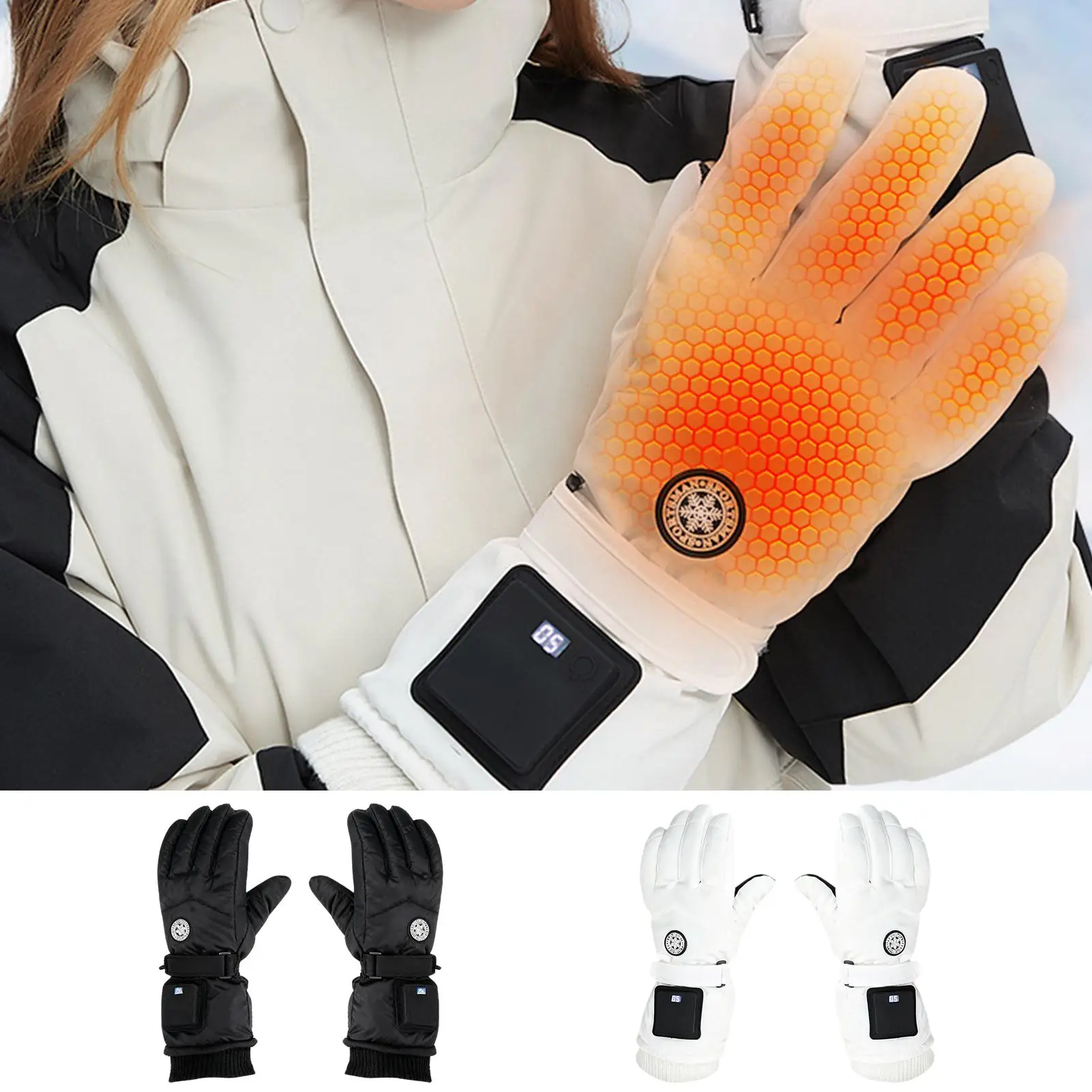 USB Rechargeable Heated Gloves, 3-Temp Waterproof Winter Electric Heat for Skiing, Motorcycling, Running, Fishing & Elderly