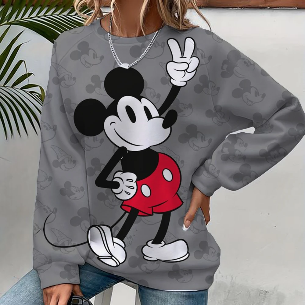 Women's Disney Mickey Mouse print Long Sleeve Sweatshirt Vintage Korean Harajuku Y2k Aesthetic Oversize Graffiti Print Pullover