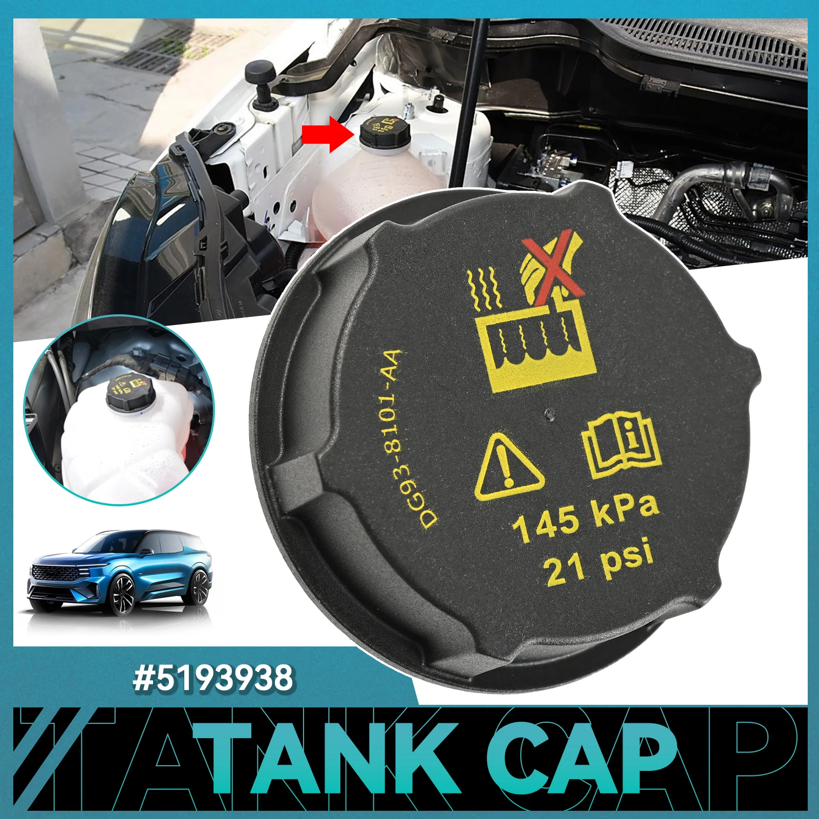 Cubierta de aceite de aire para radiador de coche, tapa de tanque de agua de expansión para radiador para Ford Focus Fiesta F-150 Escape Edge Fusion Transit, pieza de automóvil
