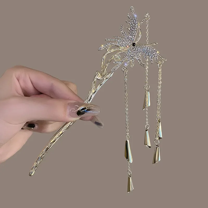 New Female Metal Butterfly Fringe Hair Sticks Korean Horsetail Hairpin Hair Decoration Luxury Female Fashion Hair Accessories