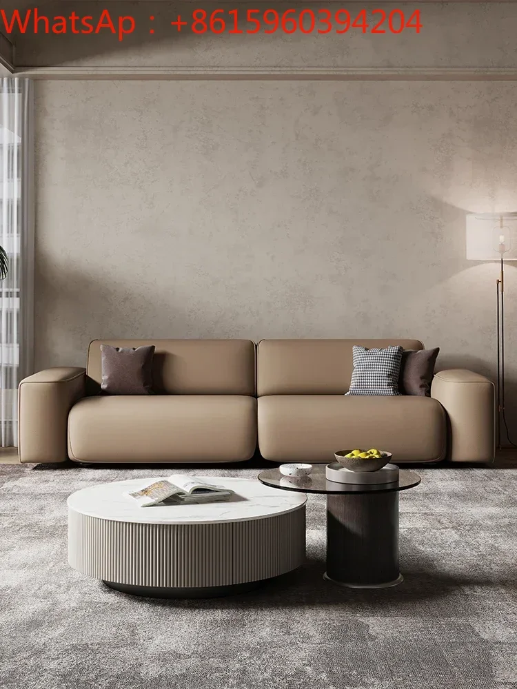 Leather sofa Italian style very simple living room straight row Nordic network celebrity tofu block