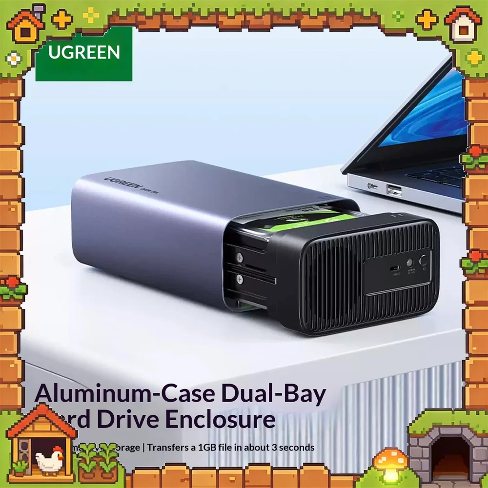 UGREEN 25287 Dual Bay Hard Drive Enclosure SATA HDD Storage Docking Station Cooling Fan for PC