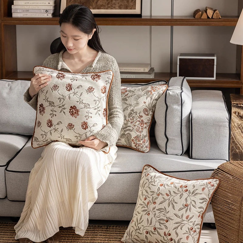 45X45CM Woven Jacquard Throw Pillow Cover French simple Stamping Waist Cushion Cover Decor Home Decorative Pillowcase