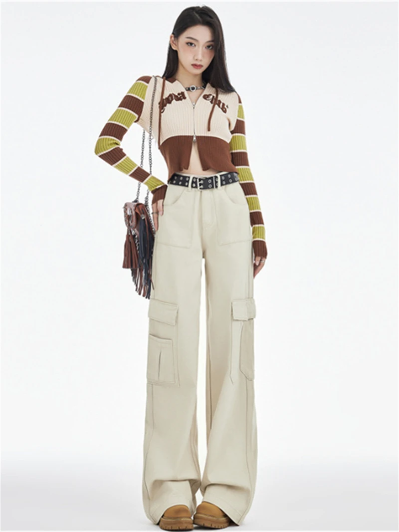 

Джинсы-карго Y2K женские в Корейском стиле, модные брюки из денима с широкими штанинами в стиле ретро, уличная одежда, базовые штаны, лето 2024