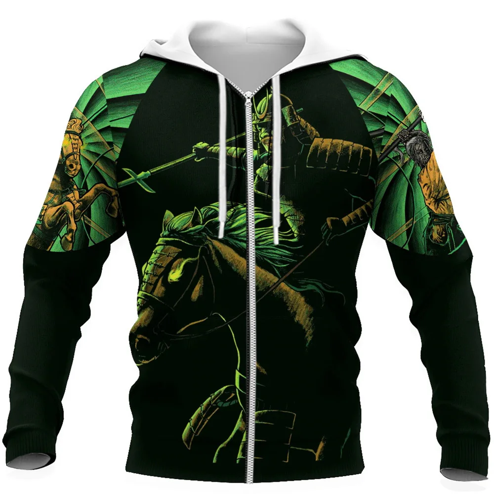 

HX Fashion Zip Hoodies Sakura Samurai Cavalry 3D Grapnic Hoodie Casual Pockets Sportswear Hip Hop Streetwear Men Clothing