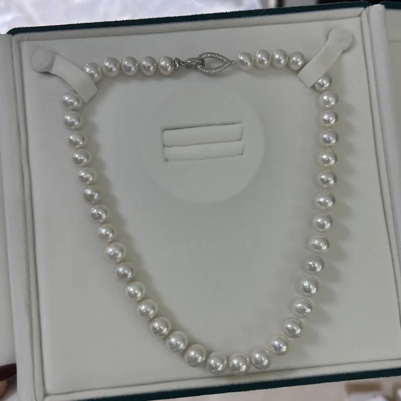 Mirror Round Bar Necklace 10-11mm Natural Pearl Baroque Strong Light Sterling Silver