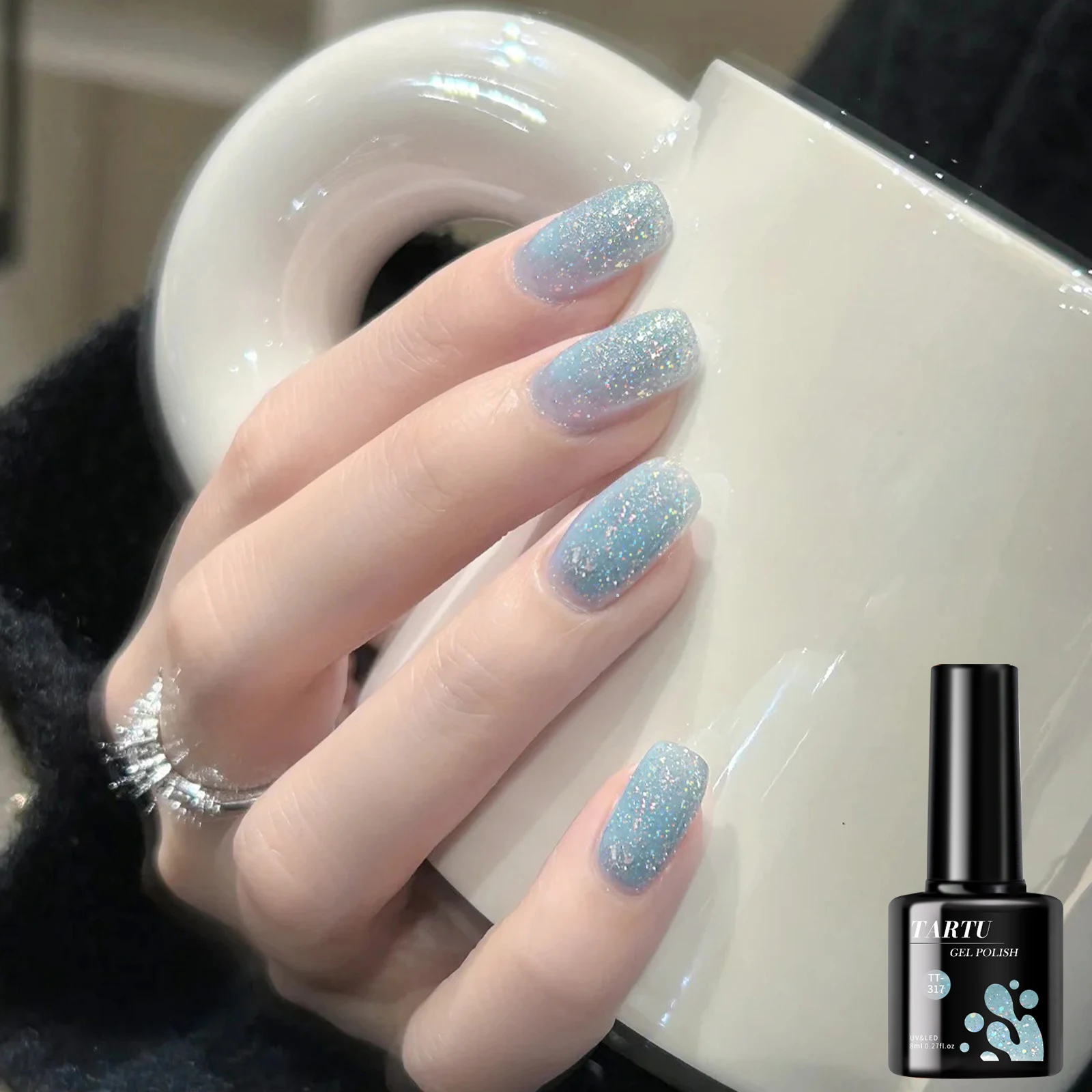 8ml Blue Glitter Sequins Holographic Glitter Gel Nail Polish Removable LED/UV Long-Lasting Glitter Sequins Home Nail Art Salon