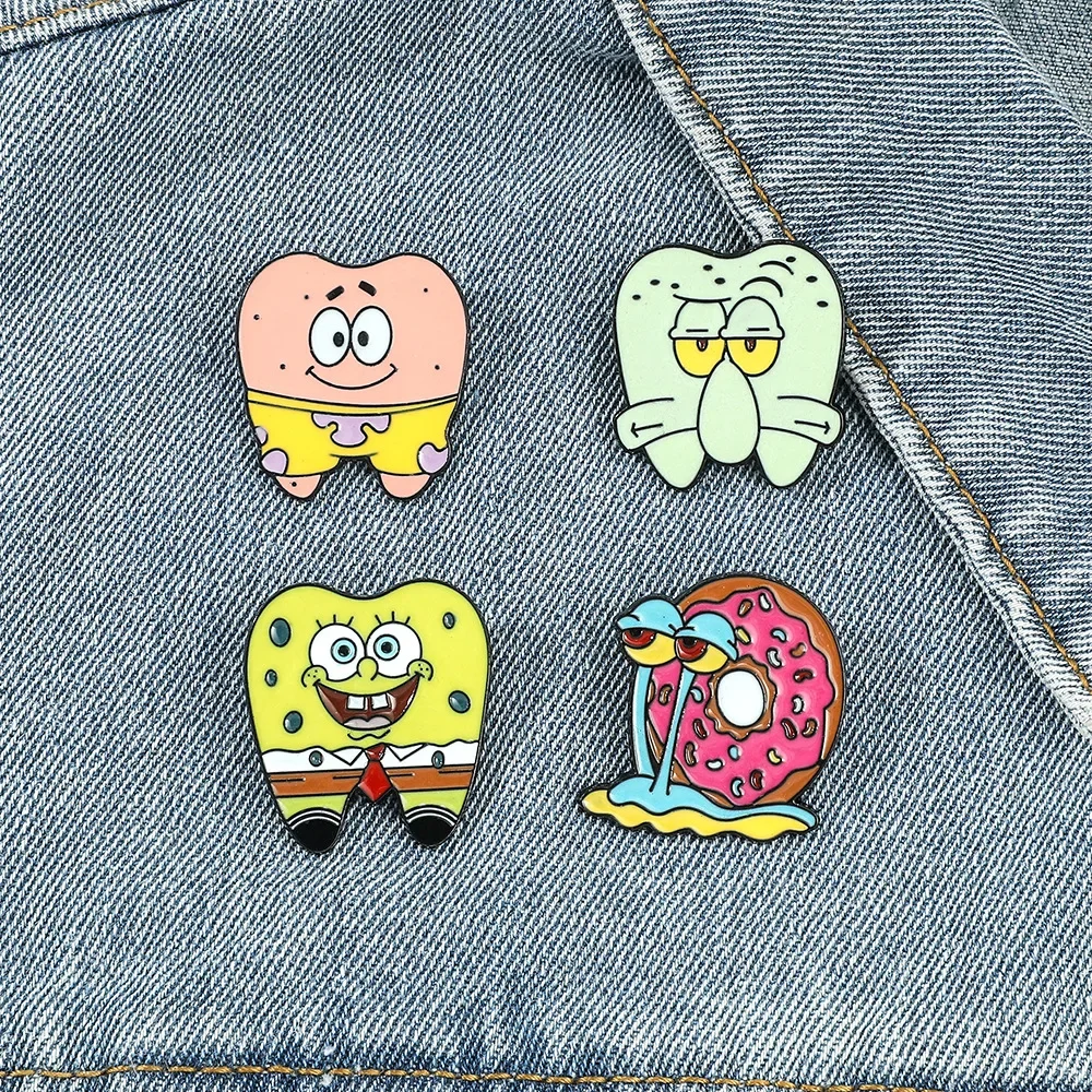 Anime SpongeBob SquarePants Enamel Pins Cartoon Brooch on Clothes Creative Patrick Star Metal Badge for Backpacks Brooches Gifts