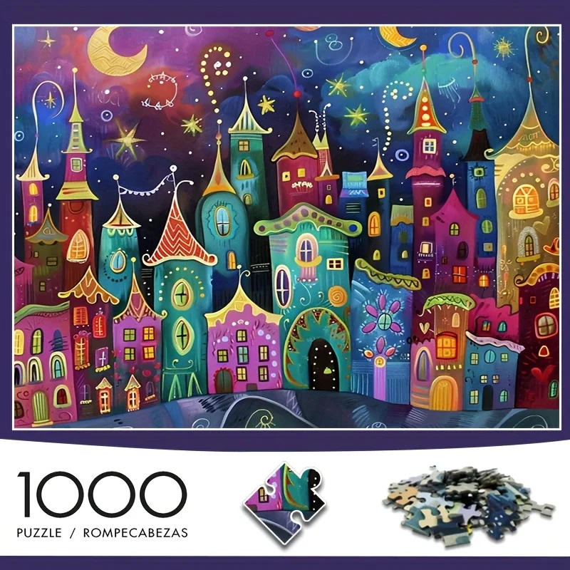 Vibrant Fairy Tale Night City Scene Jigsaw Puzzle Adult Fantasy Theme Intellectual Game Home Leisure Decorative Puzzle Toy