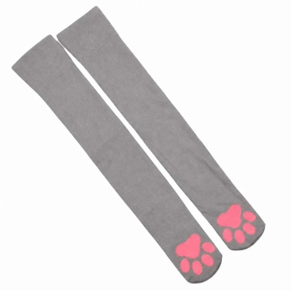 Kawaii Velvet Cat Paw Stockings Pink Paw Pads Thigh High 3D Kitten Claw Socks Cute Long Socks Cosplay