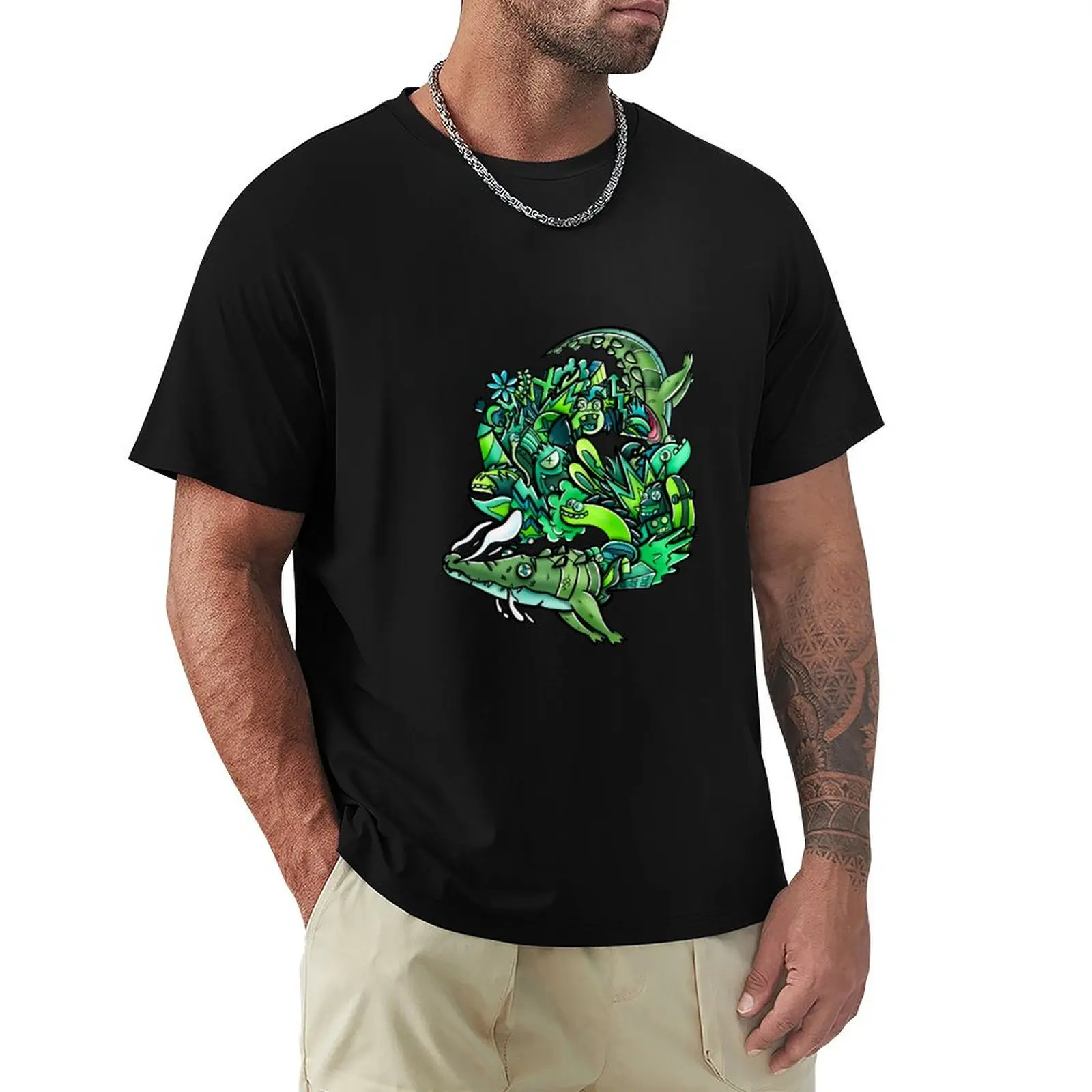 

Doodle croc T-Shirt blue lock summer shirt t shirts for men