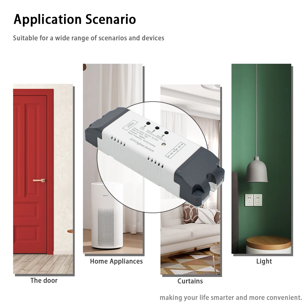 2CH Tuya Zigbee 12V 24V 220V 230V Dry Contact Relay Module for Light Motor Garage Alexa Smart Switch Controller