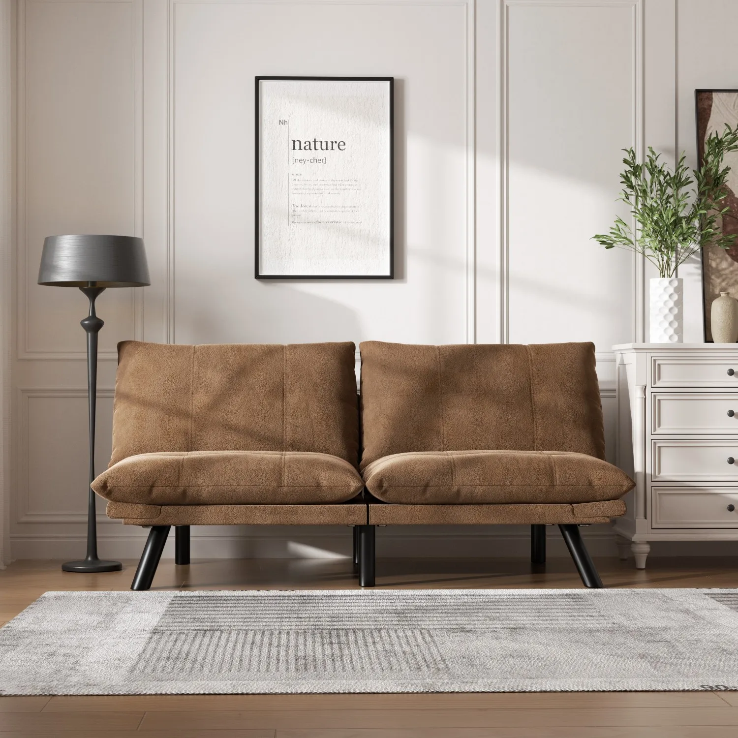 #Convertible Folding Sofa Bed 2-Seater Modern Upholstered Sleeper Adjustable Armrests Backrest