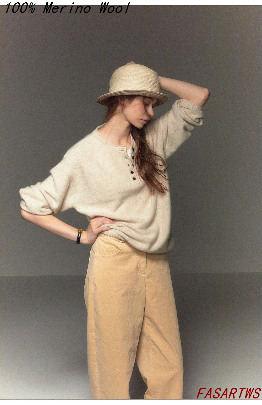 

Свитер из 100% мериносовой шерсти, пуловер с круглым вырезом и пуговицами, осень/зима, мягкий повседневный свитер, уличный вязаный свитер, женская одежда