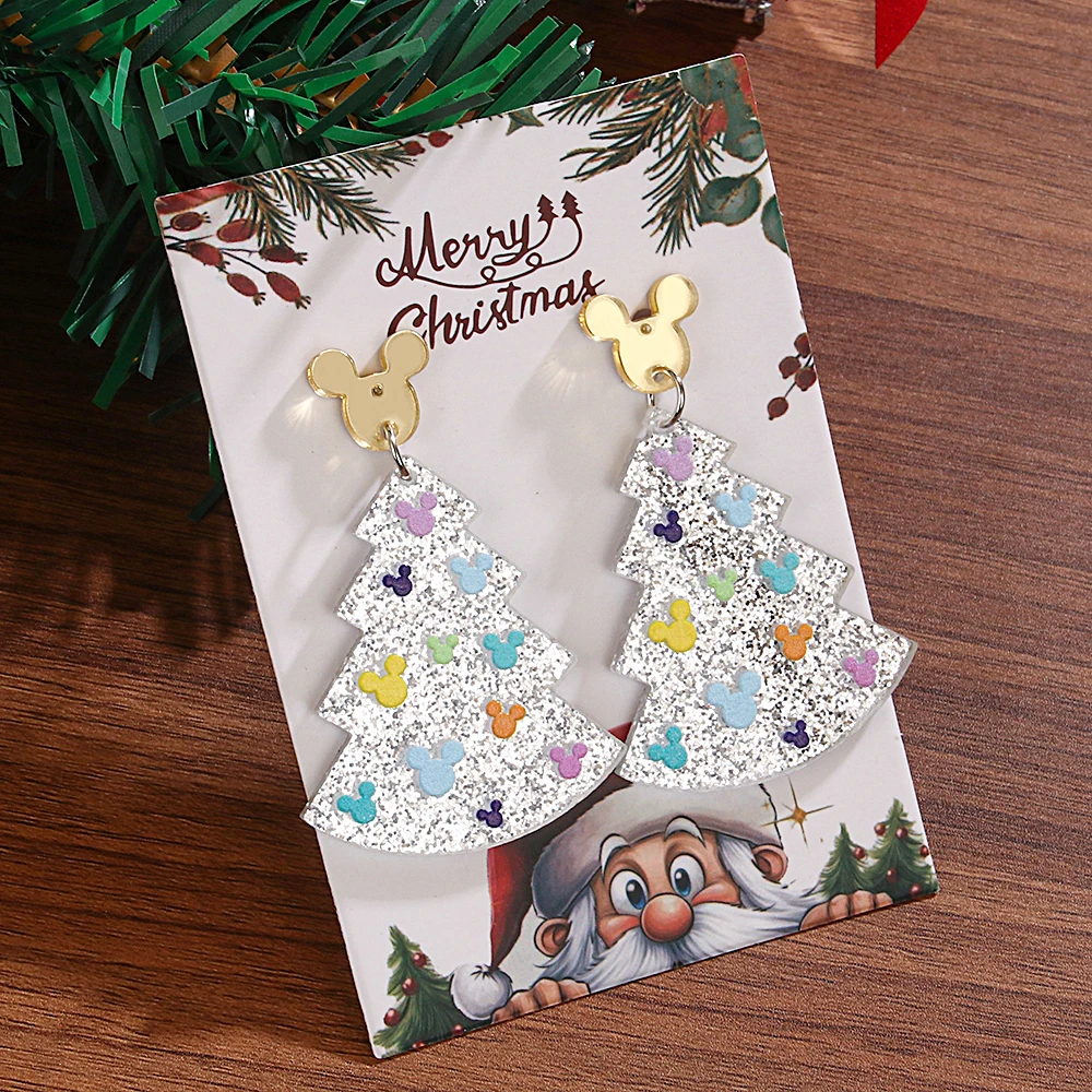 Acrylic Christmas Tree Earrings for Women Girls Fashion Shiny Colorful Mickey Mouse Christmas Tree Earrings Christmas Gift