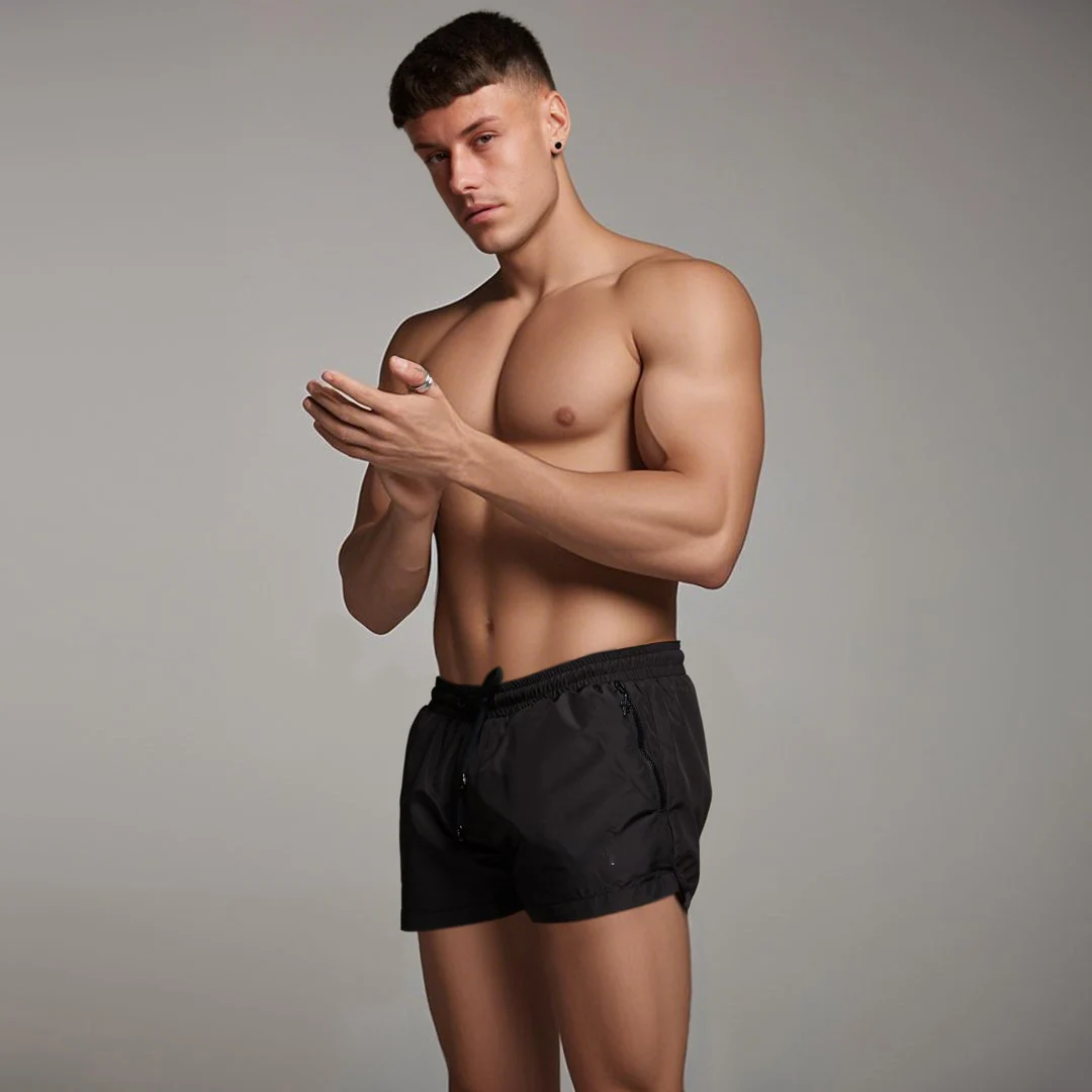Męskie spodenki do biegania treningowego Sznurek z siateczkową podszewką Kieszeń na zamek błyskawiczny Jednolity kolor Sport Fitness na świeżym powietrzu Podstawowy Casual — zdjęcie 3