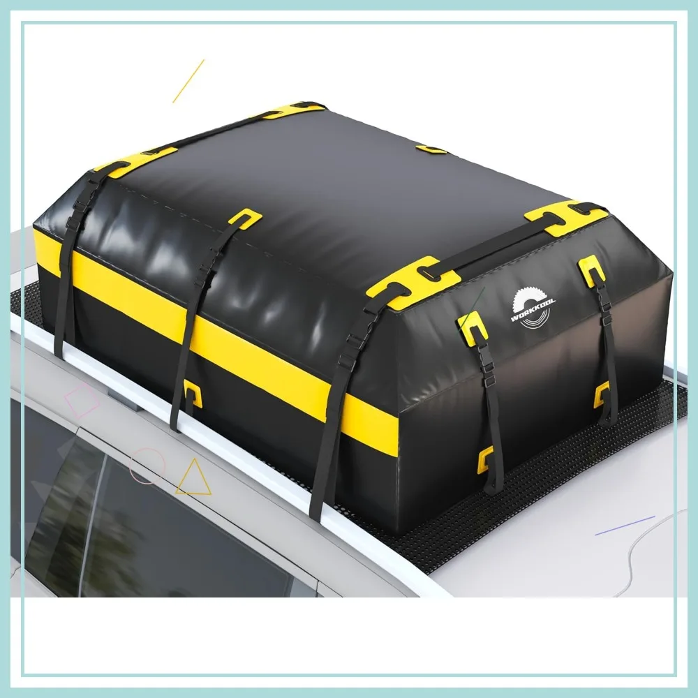 

Heavy Duty Rooftop Cargo Carrier, 19.4 Cuft Waterproof Car Roof Bag with Anti-Slip Mat & 6 Hooks, No Rack Needed