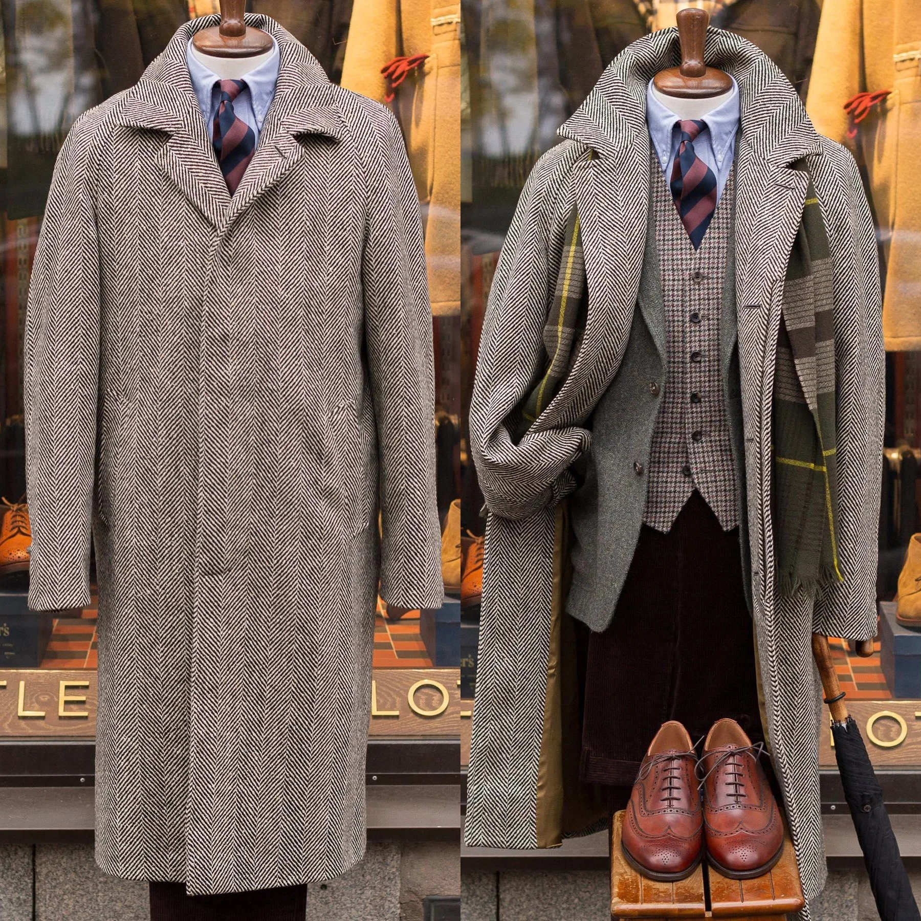 Męska kurtka w stylu klasycznym z wzorem w jodełkę, dopasowany krój, kołnierz z klapami, idealna na wesele lub studniówkę.