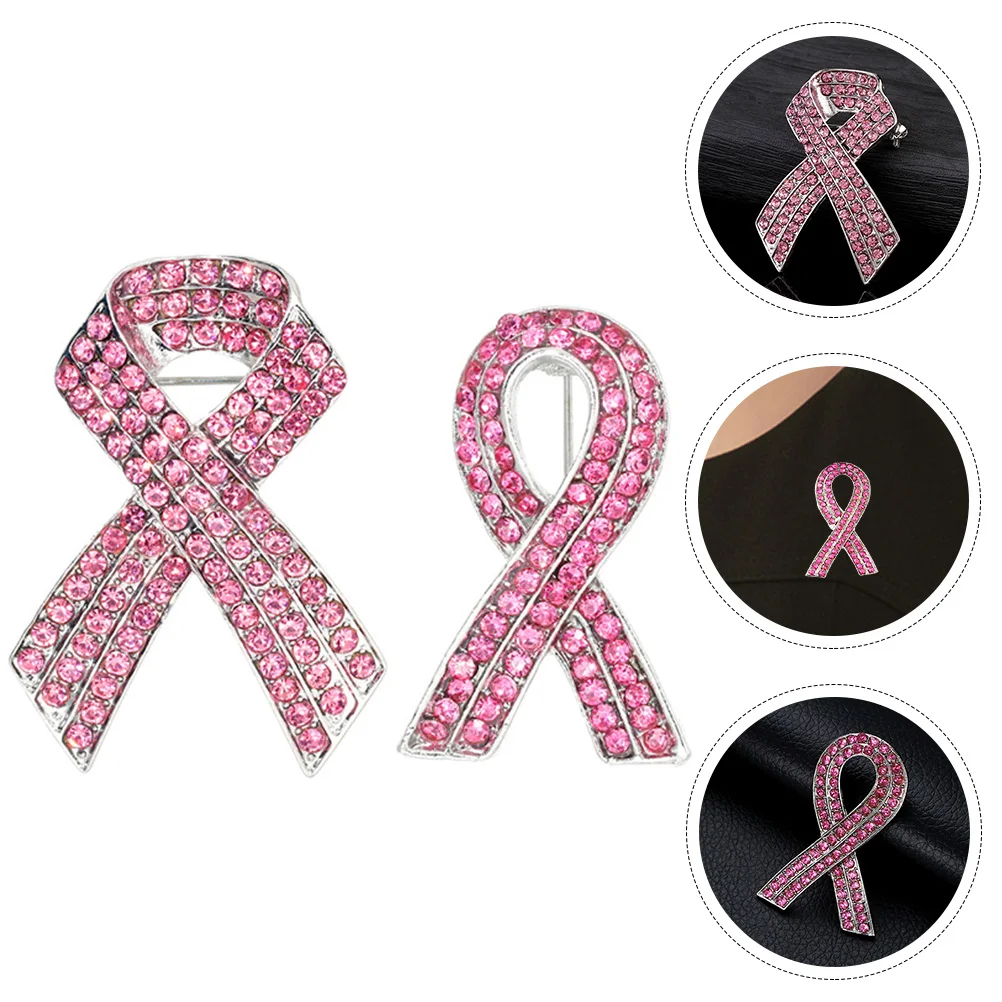 2 Pcs Ribbon Brooch Awareness Lapel Design Rhinestone Decorative Breast Brooches Party Favors Miss