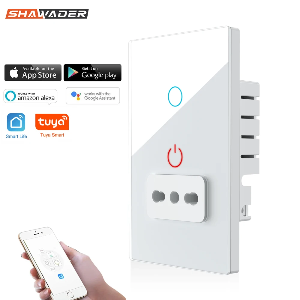 Tuya Wifi Smart Italy Light Switch EU Chile Outlet Wall Socket Glass Panel Italian Plug Intelligent Remote by Alexa Google Home