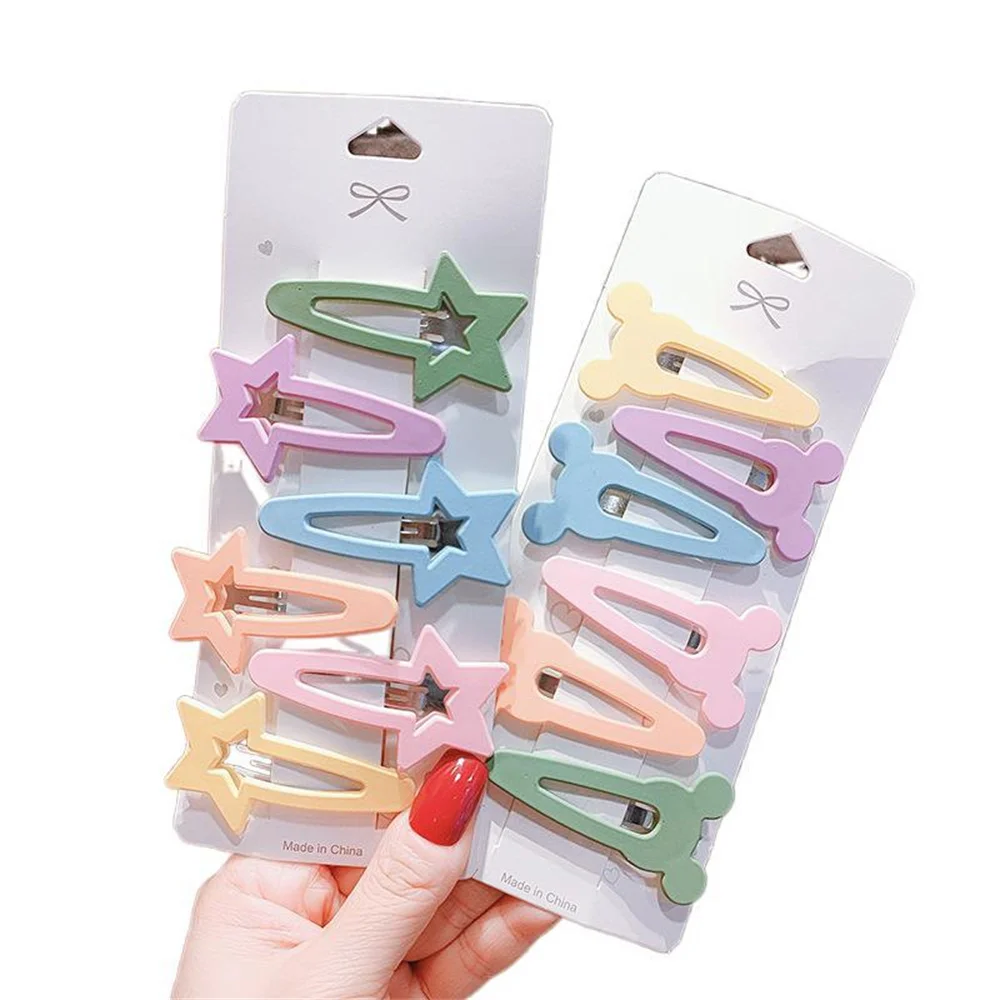 6PCS/lot Baby Solid Hair Clips Frosted Stars Rabbits Hairpins For Girls Children Candy Color Geometric Pins Cute Accessories