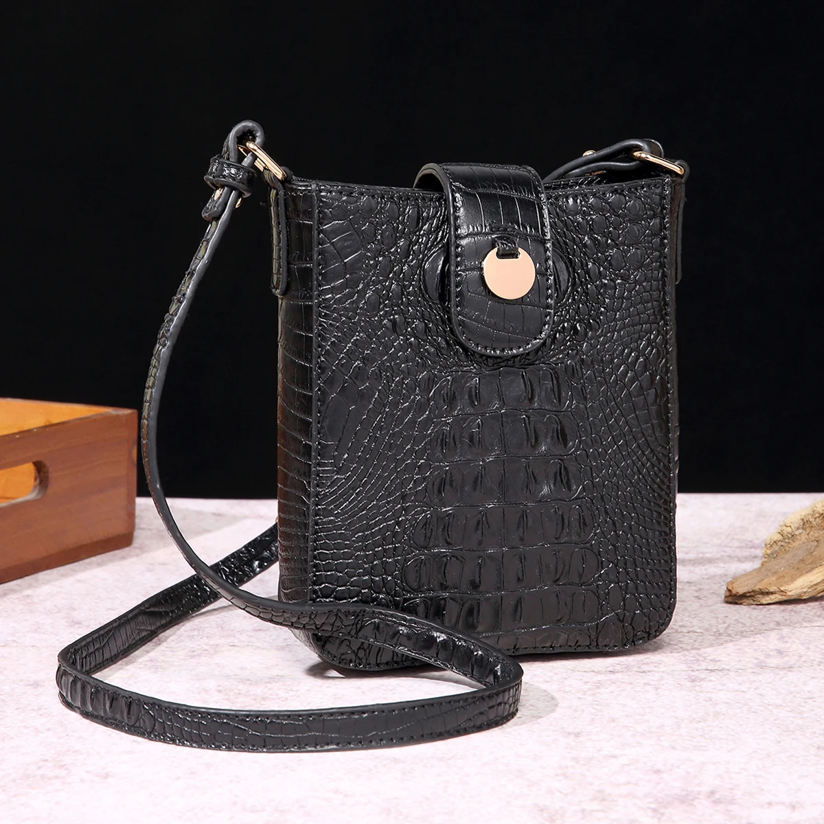 Cell Phone Women Bags Leather Wallets Crossbody Bags Crocodile Embossed Satchel  Elegant Purse