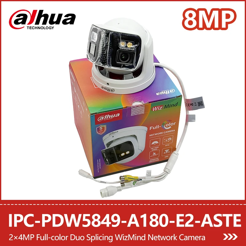 

Dahua 2×4MP Full-color 180° Panorama IP Camera IPC-PDW5849-A180-E2-ASTE Motion Detection People Counting Perimeter Protection