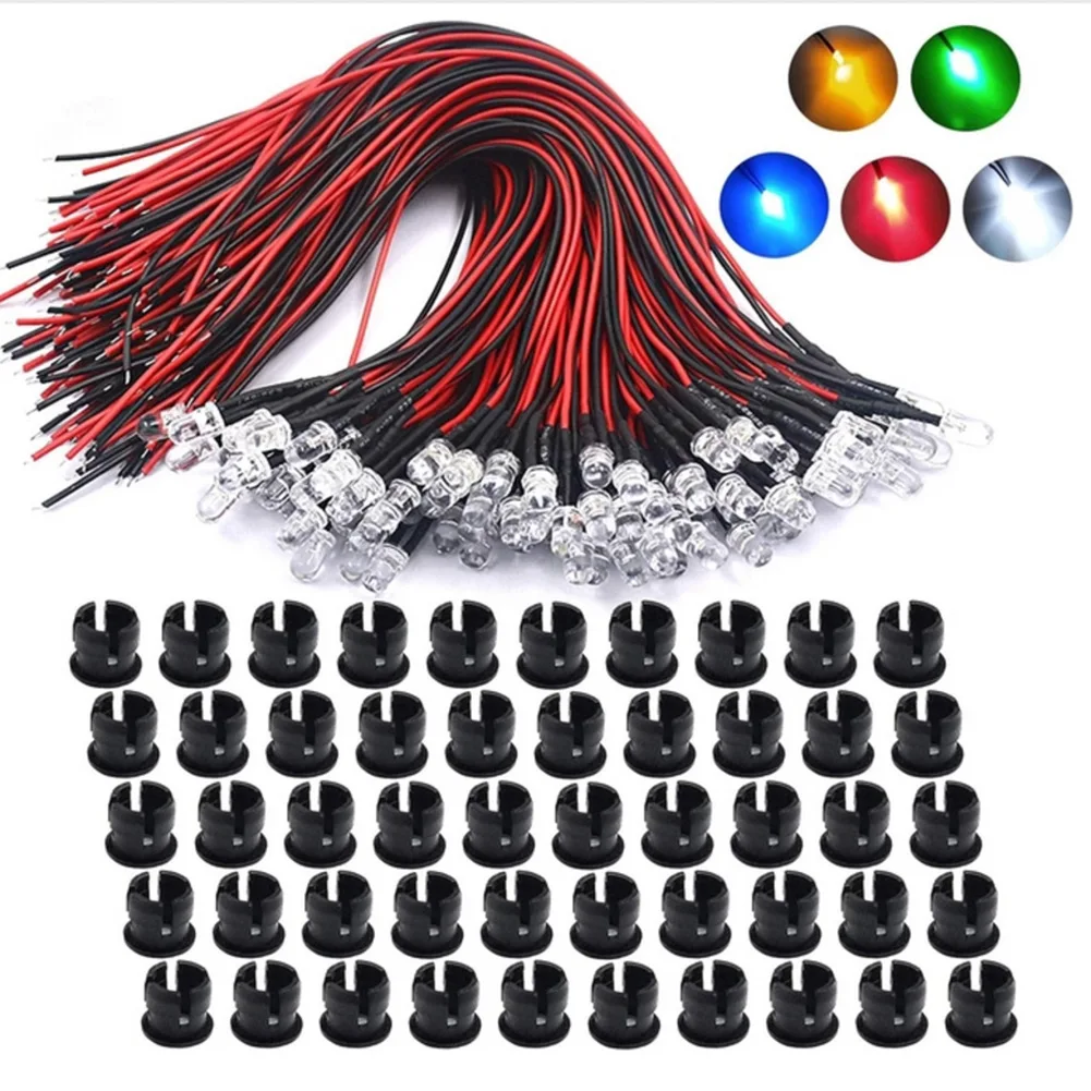 50pcs 12V 5MM Pre Wired Led Light Emitting Diodes For Model Assortment Kit For DIY Lighting Accessories