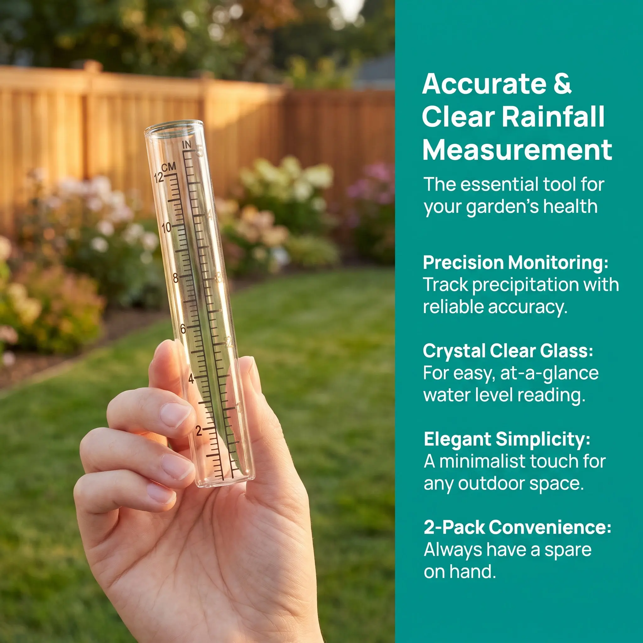 2Pcs Elegant Glass Rain Gauge Replacement Tubes Transparent Design for Accurate Rainfall Monitoring Outdoor Garden