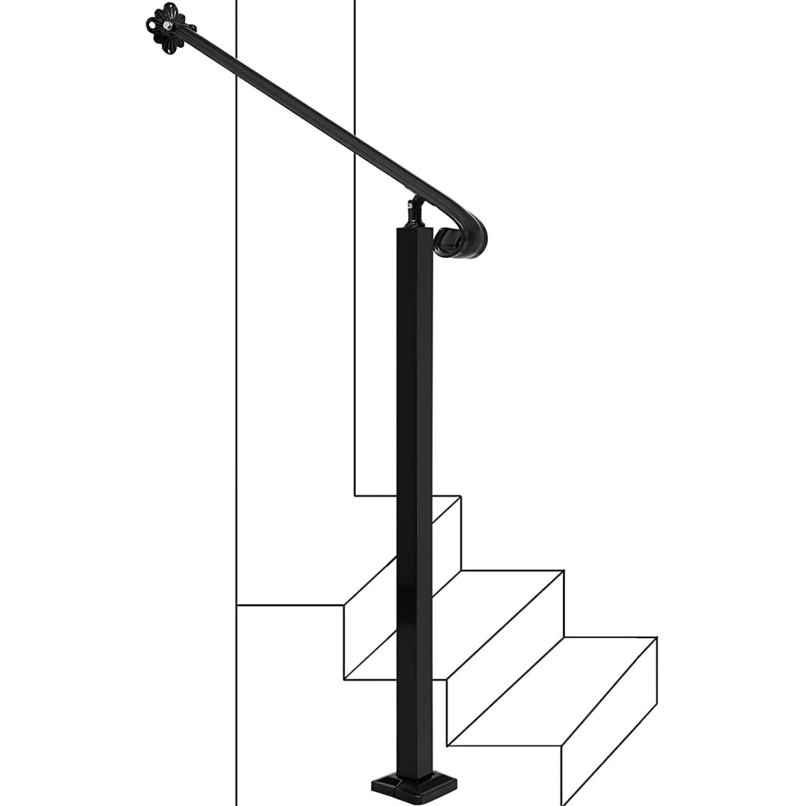 US Zwinz-Adjtable Wrought Iron Handrail for Outdoor Steps, Stair Rai, Wall and Floor Mounted, 1-2 Step