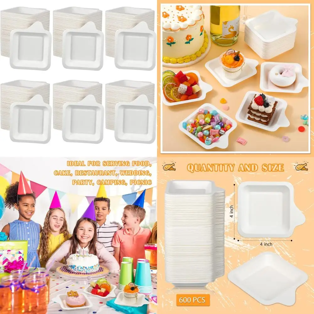 

4 Inch Disposable White Square Paper Plates, 1000 Pack for Party, Wedding, Birthday, and More