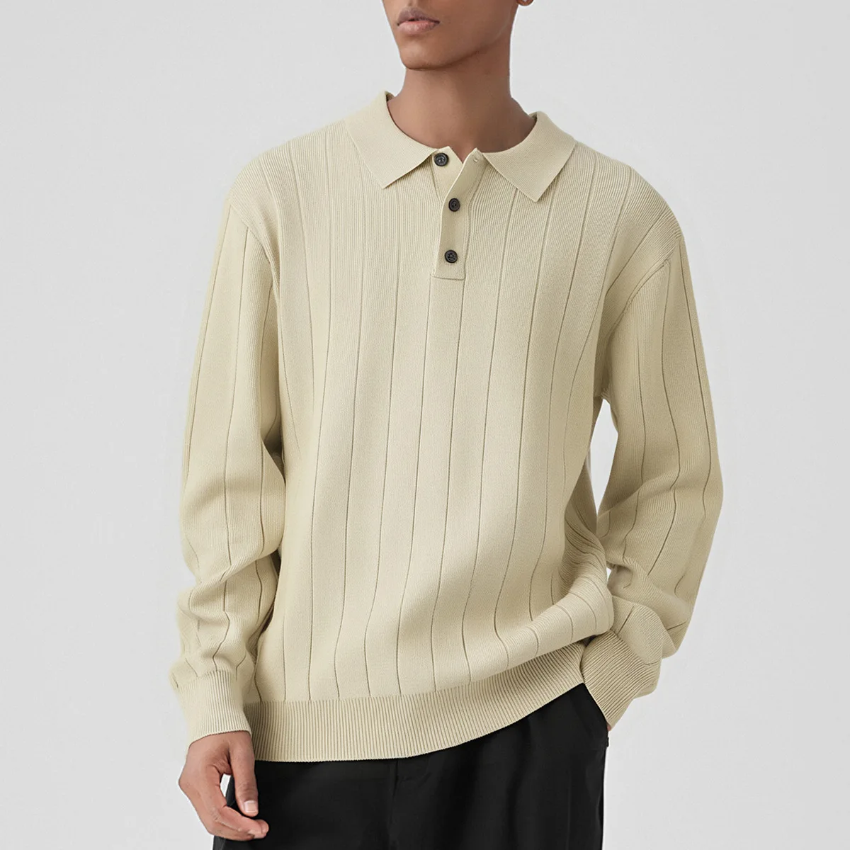 Männer Vintage Gestreiften Revers POLO Gestrickte Pullover Mann Business Casual Mode Lose Beiläufige Langarm Pullover Pullover Tops