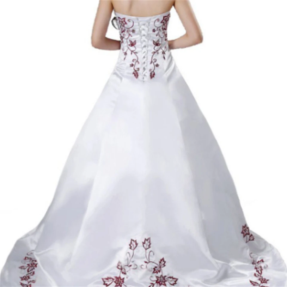 Gorgeous White/Ivory Strapless Floral Vintage Wedding Dress 2024 A-line Court Train Satin Bridal Gowns Vestido De Noiva