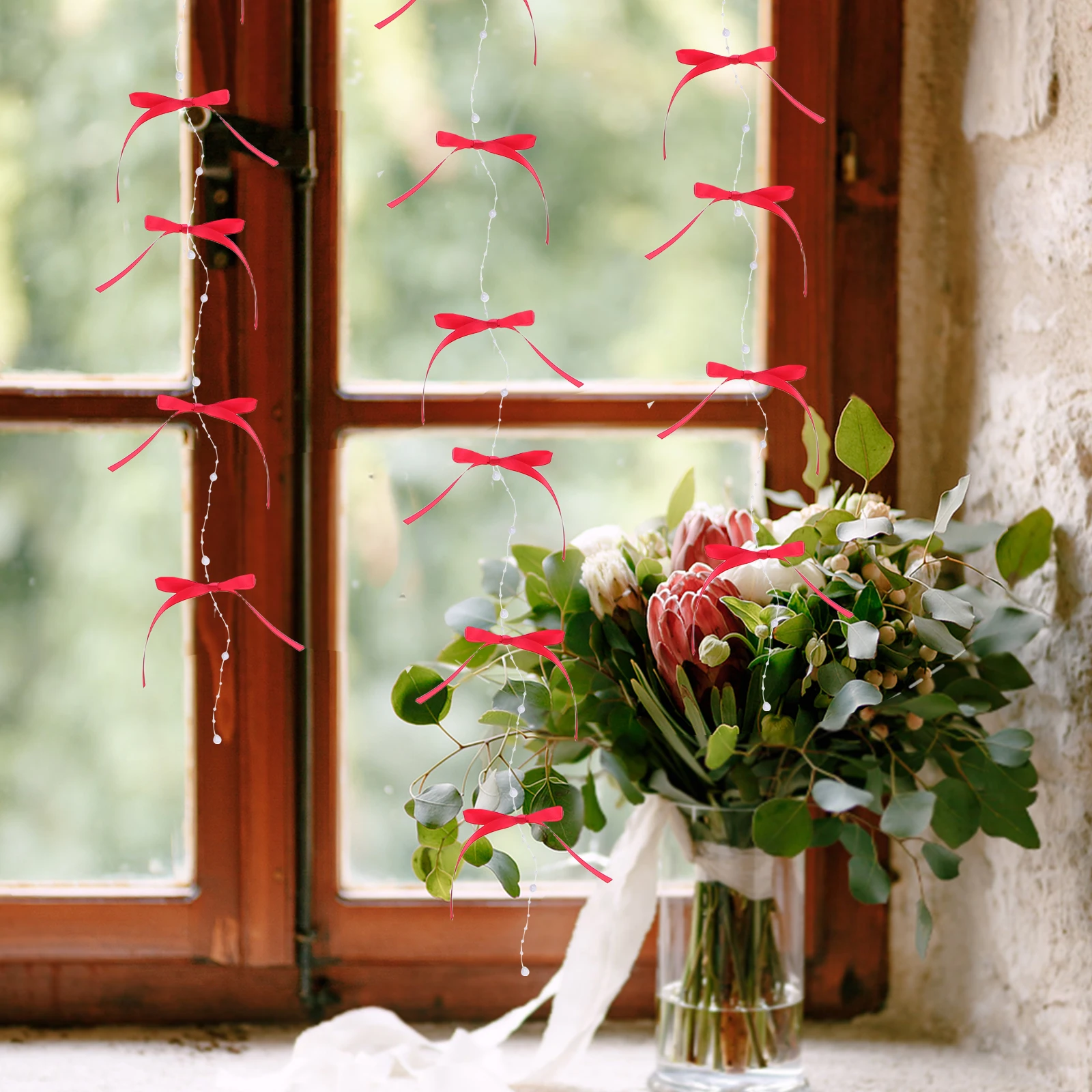 

Decorative Bow Bead Curtain Red String Tassels for Doorway Window Bedroom Party Hanging Beads Door Curtain Decorative