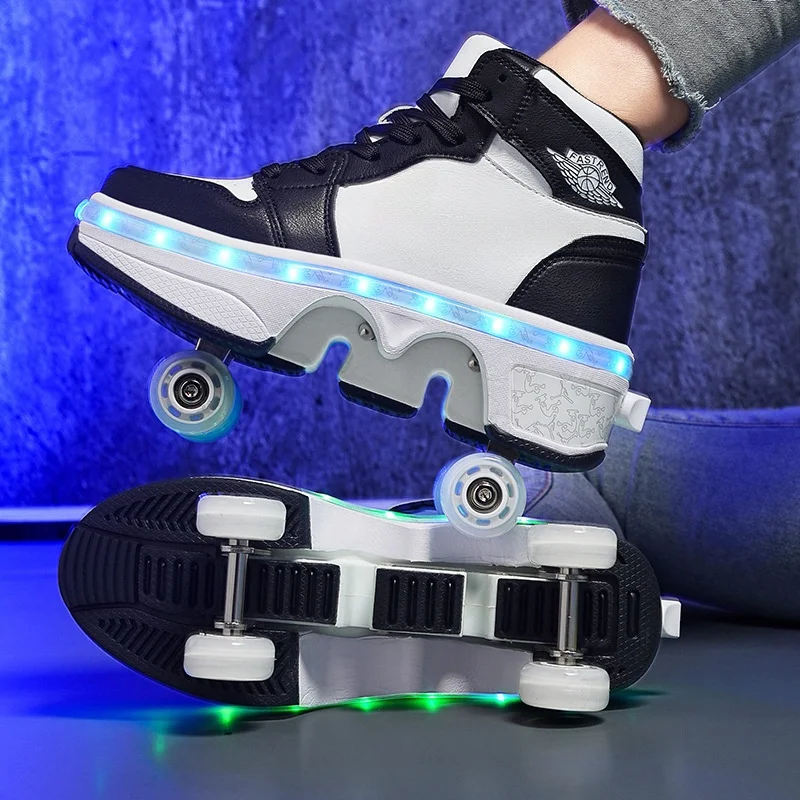 TFanJump Latest Boys Teens Street LED Roller Shoes Casual Running Shoes Indoor And Outdoor Beginners Parkour Skate Shoe