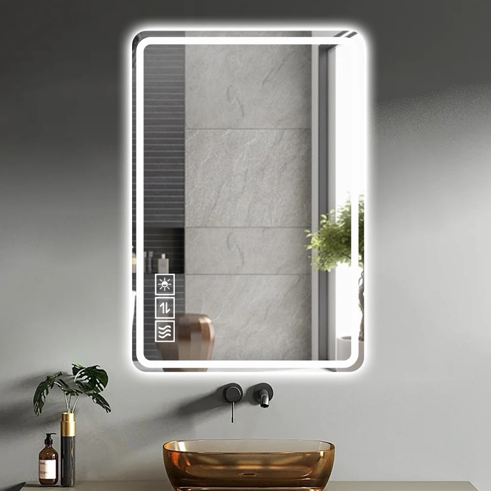 40*24 Inch LED Bathroom Mirror Vanity Mirrors with Front Lights Wall Mounted Anti-Fog Frameless Make Up Mirror with Light 5 mm