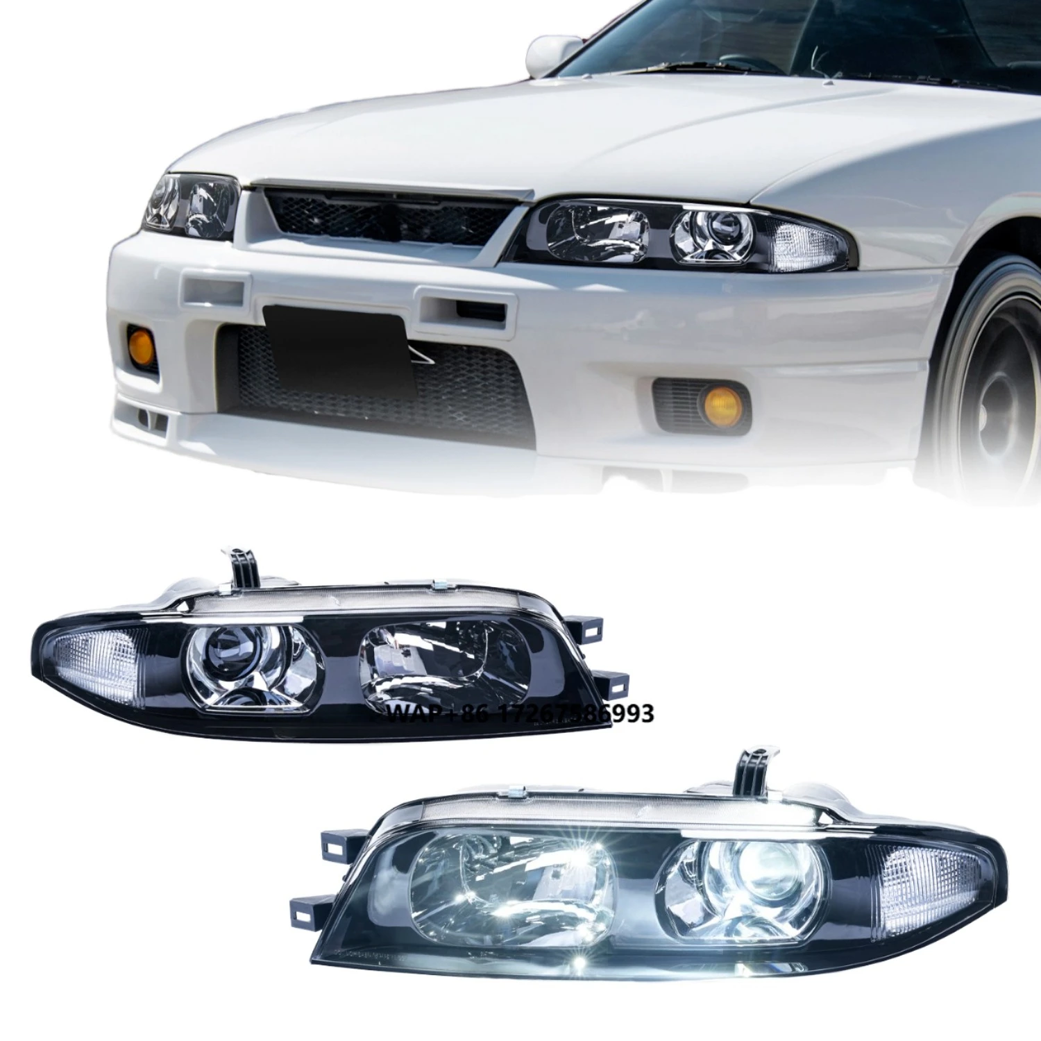 For Skyline R33 Series 1 GTR Style Archaic Headlight Replacement for GTS GTST GTT 12V Front Lamp 6000k New Condition