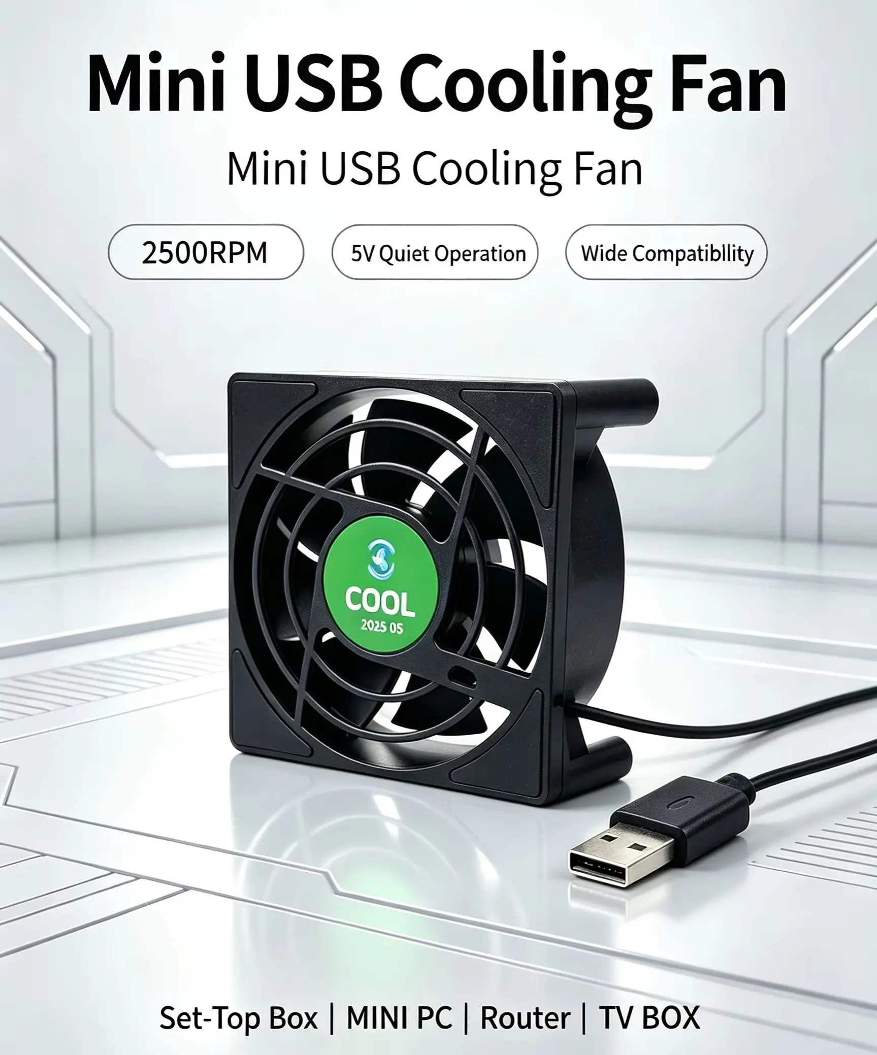 Ventilador de Resfriamento para Android TV Box, Roteador, Computador, Cooler para Set-Top Box, Silencioso, Sem Fio, Radiador USB, Mini Ventilador