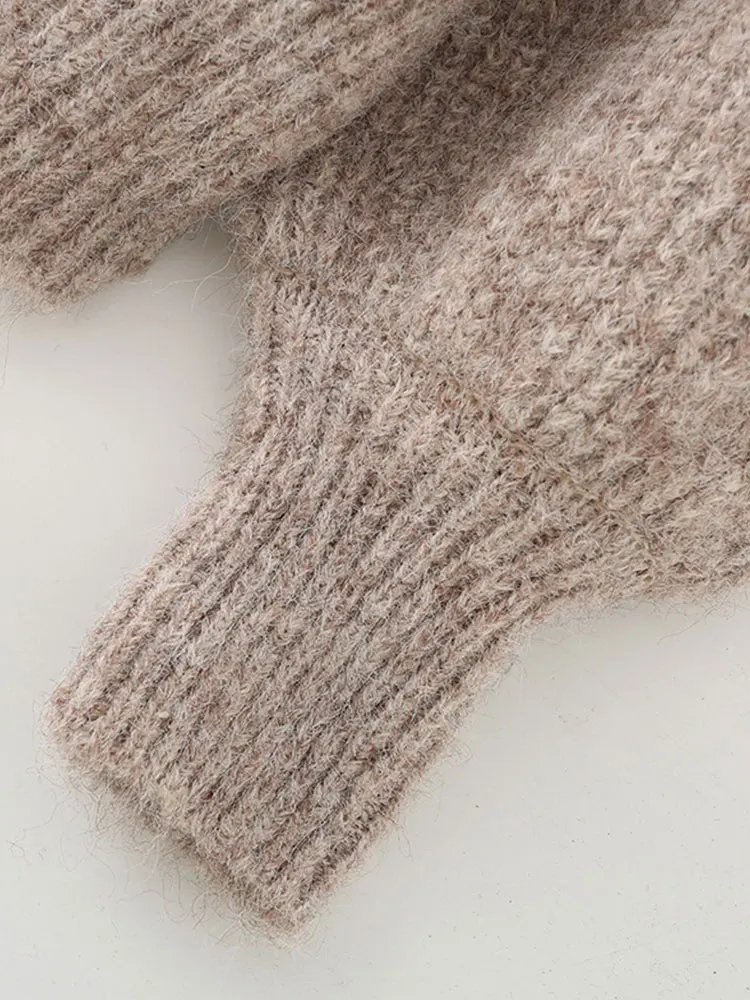 Nlzgmsj 2025 Autumn Chic Knitted Pullover  Mock Neck Sweater Fashion Casual  Lantern Sleeve Female Street Knitwear Top