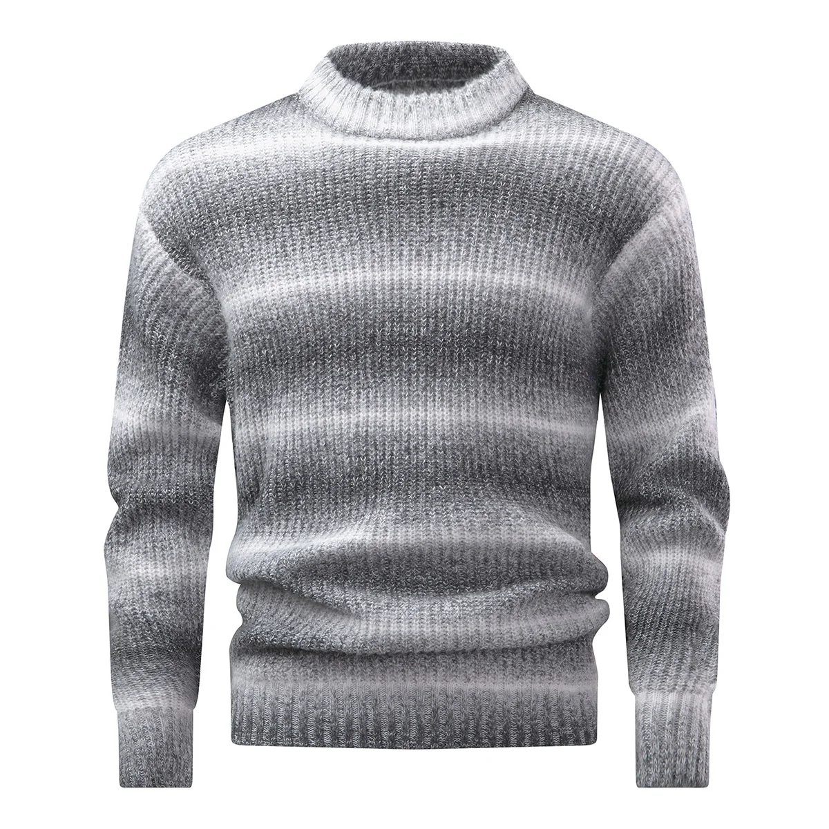 Men's new thick warm pullover knit sweater, striped crew neck sweater, simple daily casual style