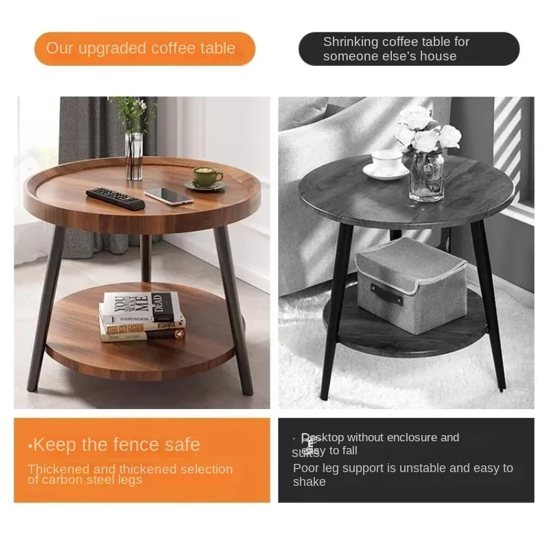 Creative Round Triangle Coffee Table Double Storage Side Table Load-Bearing Tea Bar Recessed Desktop Sofa Table