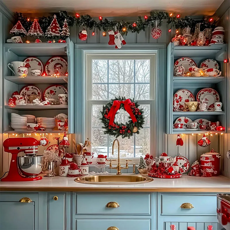 Mehofond-fondos de fotografía de Navidad, corona de cocina para vacaciones familiares, Retrato, mesa de centro, decoración de ventana, utilería de fondo
