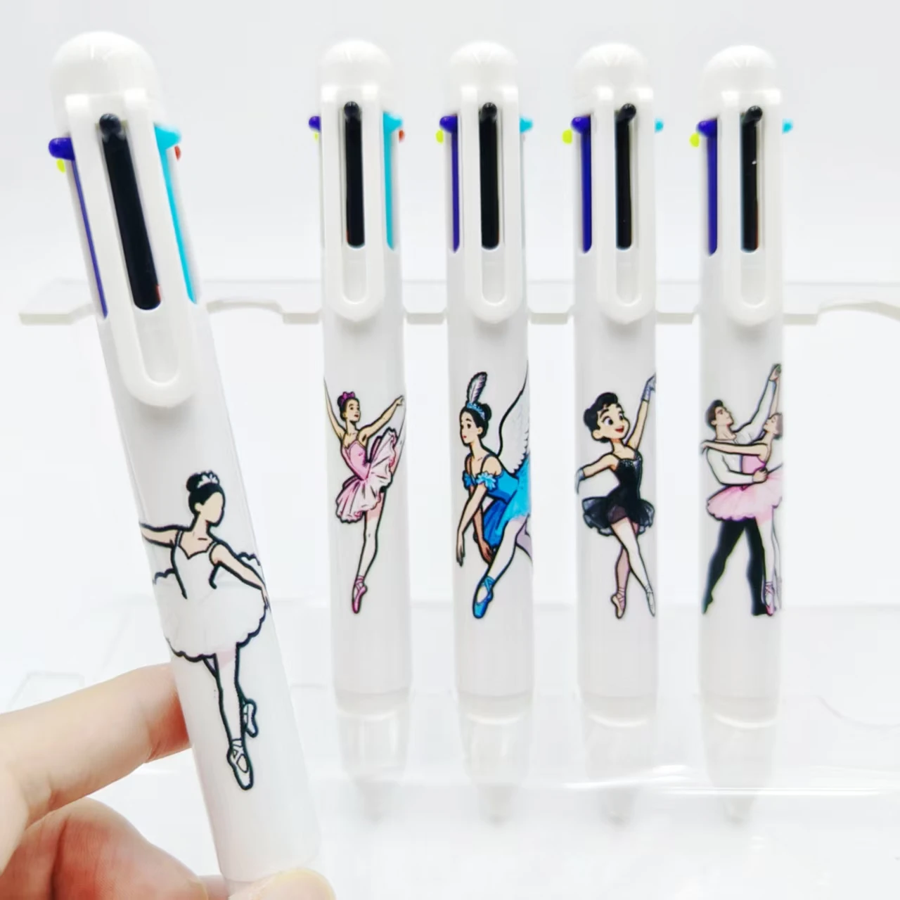 

4 шт./7 шт. балетная фигурка с узором 6-в-1, многоцветная белая серия, подарочная ручка, шариковая ручка
