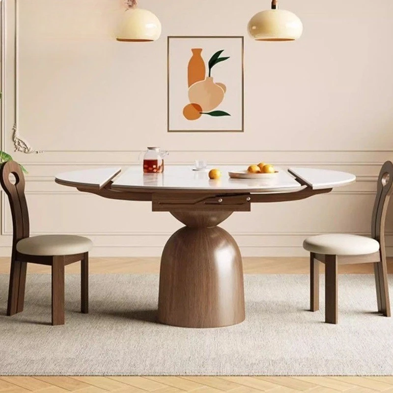 

Medieval rock slab dining table Small household light luxury solid wood table and chair combination retractable