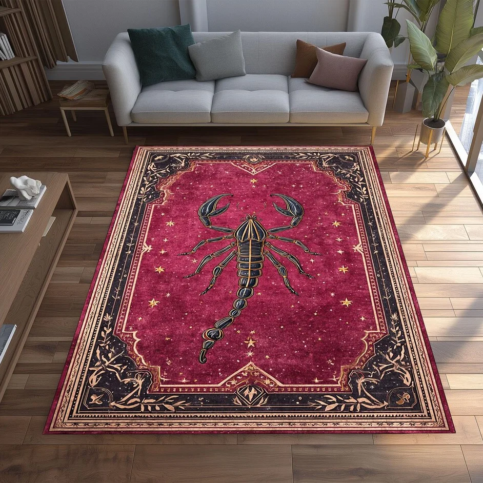 Scorpion Rug, Gothic Carpet, Zodiac Floor Mat, Celestial Decor, Occult Style Rug, Astrology Room Rug, Star Sign Carpet