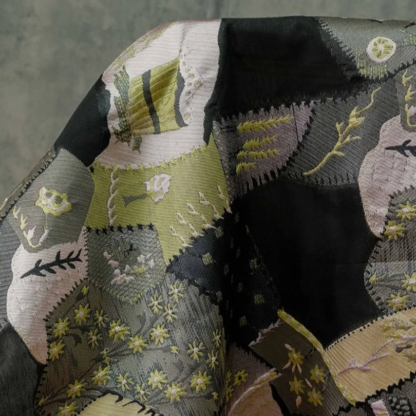 مرقع الأزهار مايكرو الجاكار النسيج شير خمر قاسية المنسوجة لفستان ثوب معطف الرجعية أزياء الربيع الصيف #4