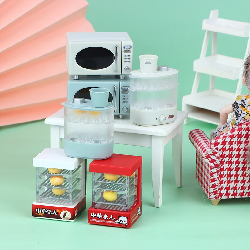 Doll House Mini Kitchen appliances Microwave oven steaming box Pantry Model doll house ornaments