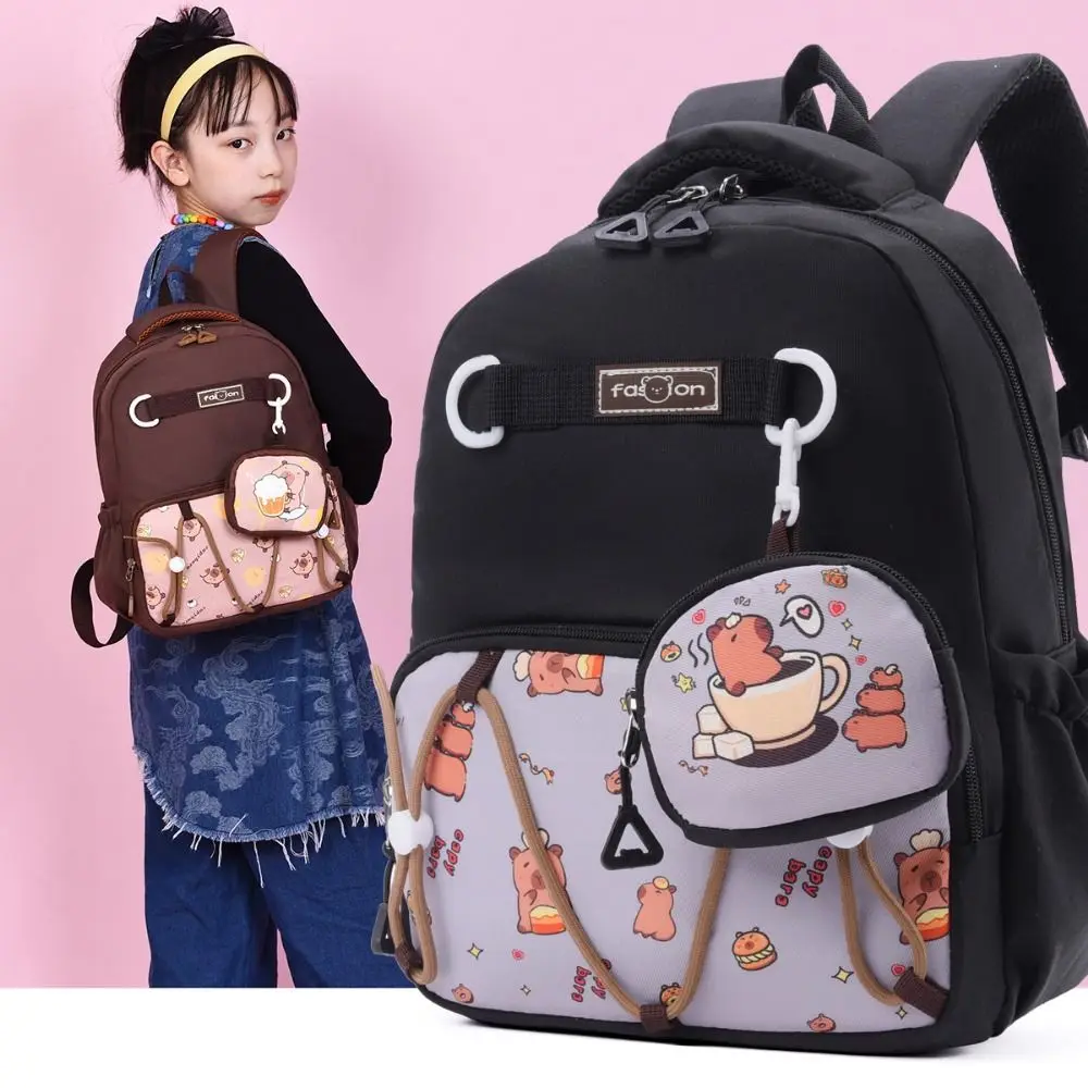 

Large Capacity Cute Kids Backpacks Fashionable Zipper Double Shoulder Bag Waterproof Lightweight Cartoon Capibara Schoolbag